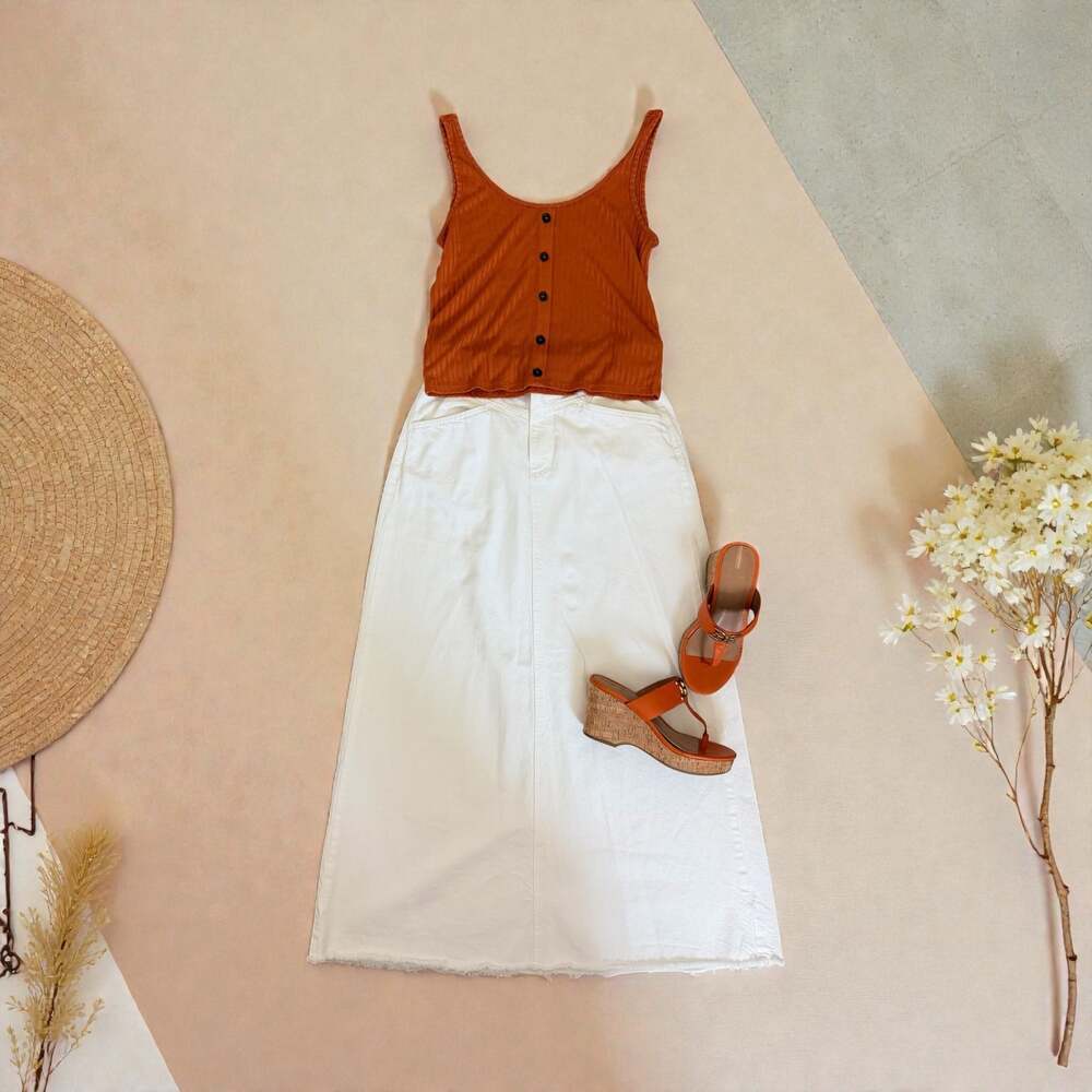 H&M Ribbed Button Front Tank Top Rust Orange Size M - Picture 4 of 5